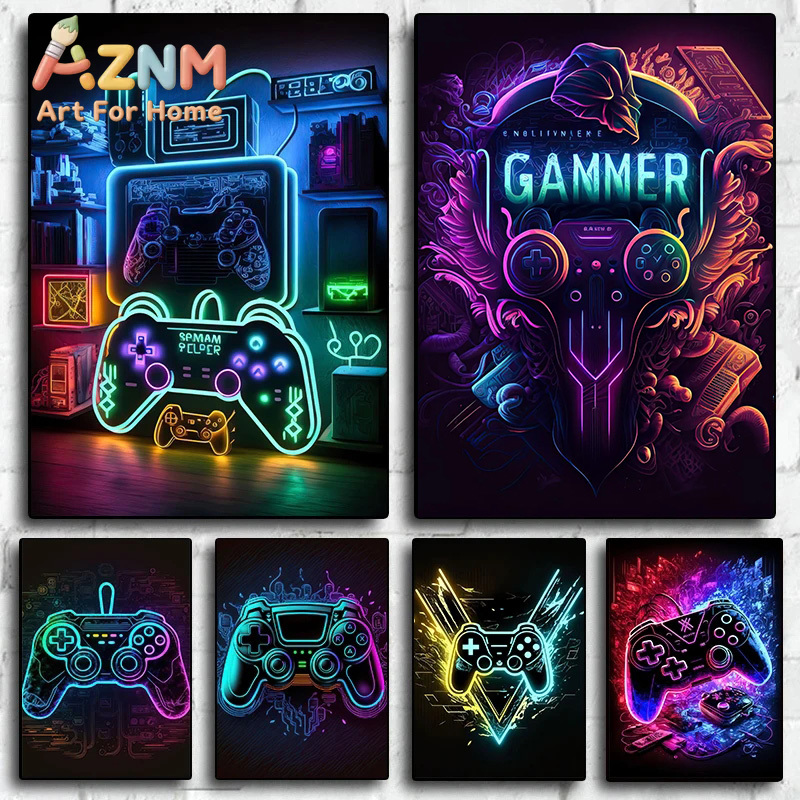 Esports Gaming Room - Nowoczesny neonowy pop-artowy plakat gamingowy, kolorowy